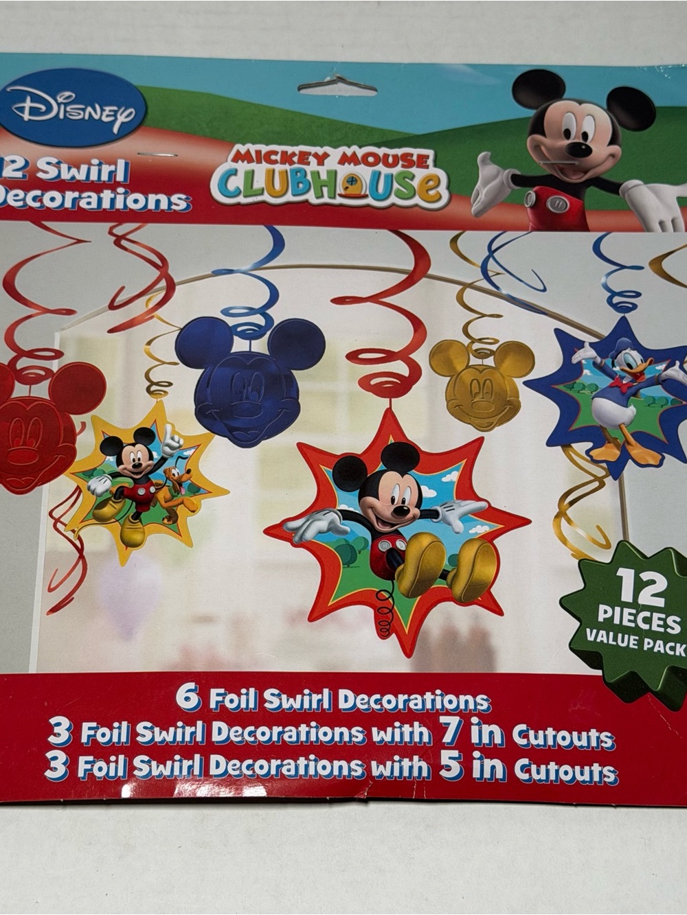 NEW Disney Jr Mickey Mouse Clubhouse 6 Count Swirl Hanging Decorations Birthday